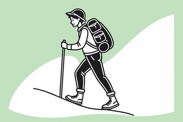 Obraz premium Hiker with Backpack and Trekking Poles on a Trail.