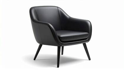 Modern black armchair with sleek molded design, curved ergonomic seat and backrest, integrated armrests, and angled legs. Glossy finish and minimalist form highlight stylish functionality.