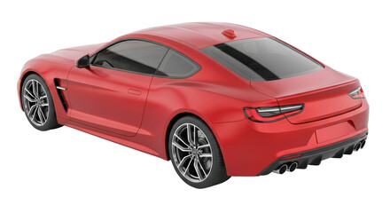 Isolated Red Sports Car with Sleek Design Viewed From the Rear Quarter Panel Angle View