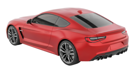 Isolated Red Sports Car with Sleek Design Viewed From the Rear Quarter Panel Angle View