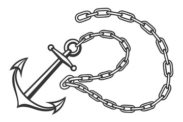Nautical Anchor with Long Chain Illustration.