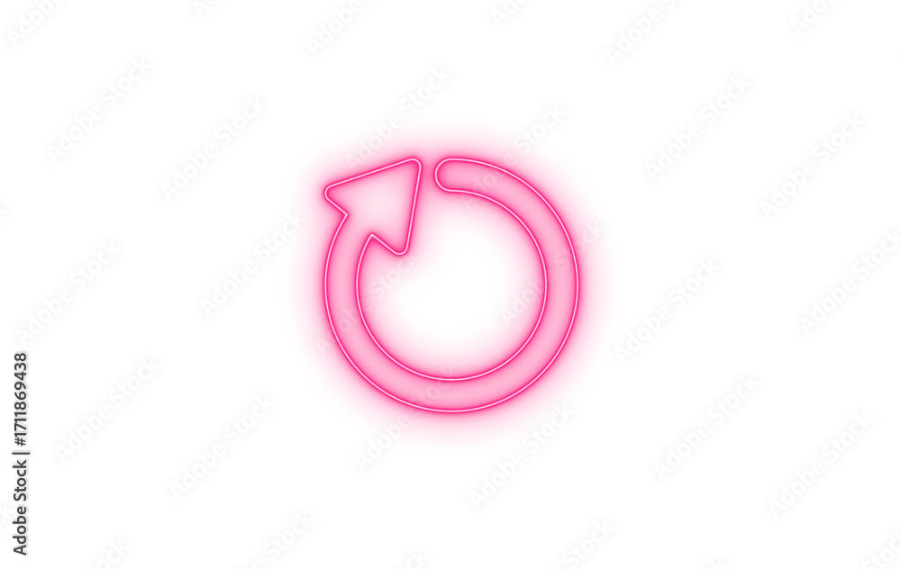 Poster a vibrant neon pink circular refresh arrow icon with glowing effects, perfect for modern digital int