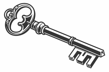 Ornate Vintage Skeleton Key Illustration.
