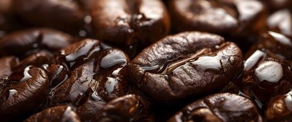 Close-up of Coffee Beans with Oil Drizzle