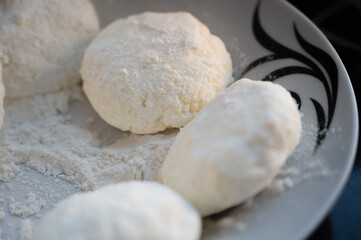 Raw Syrniki Cottage Cheese Dough on White Plate