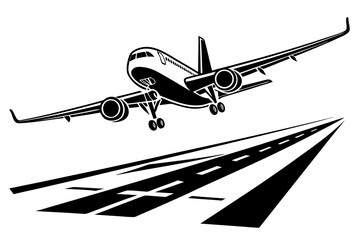 Stylized Airplane Taking Off From Runway.