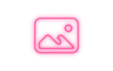 Colorful neon pink image gallery icon with glowing outline for modern digital media applications and picture representation, isolated on transparent background.