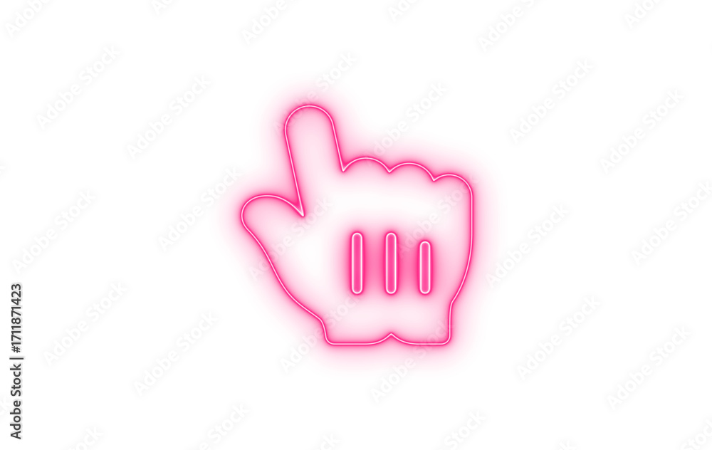 Poster a vibrant pink neon line art hand pointer icon indicating a click or selection, representing digital