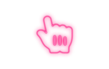 Fototapeta premium A vibrant pink neon line art hand pointer icon indicating a click or selection, representing digital interaction and modern technology, isolated on transparent background.