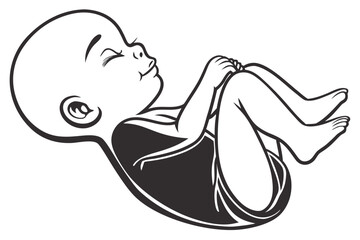 Obraz premium Stylized Black and White Illustration of a Newborn Baby.