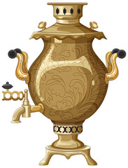 Traditional Russian Brass Samovar with Ornate Floral Design