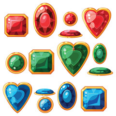 Colorful Gemstone Icons with Gold Borders in Vector Style