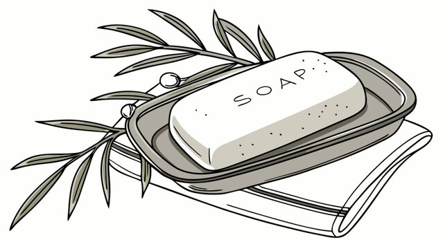 Bar of Soap in Dish on Towel with Leaves Illustration Spa Hygiene Bathroom Wellness Cleanliness Skincare.