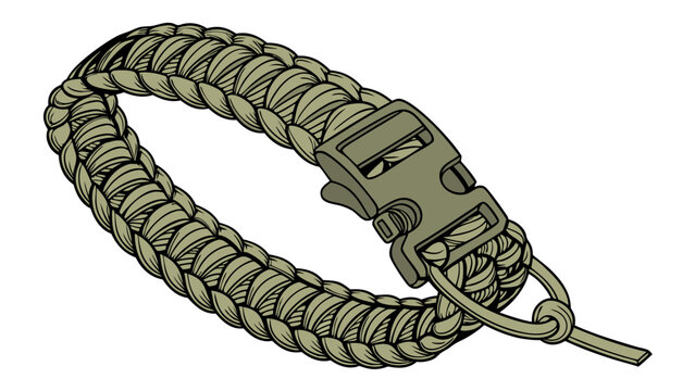 Braided Paracord Bracelet with Buckle Survival Gear Camping Accessory Outdoor Equipment Illustration Tactical Gear Design Woven Wristband Fashion Accessory Paracord Craft Knotted Jewelry.