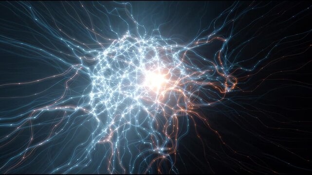 Dynamic glowing abstract neural network pulsating with energy futuristic technology visualization of neuron connection