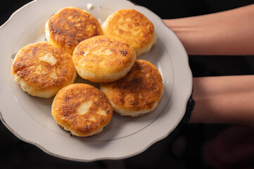 Cottage Cheese Pancakes on White Plate