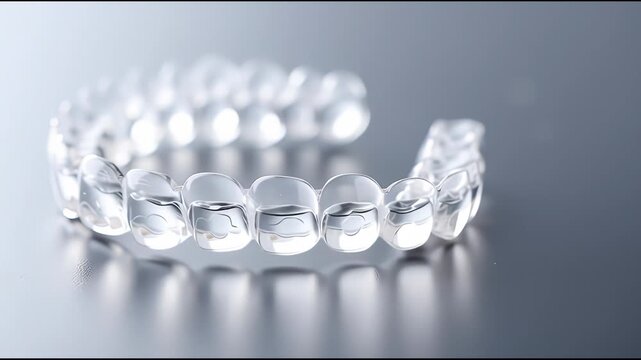 Invisible clear aligner for orthodontic dental brace treatment. Modern cosmetic correction for confident smile