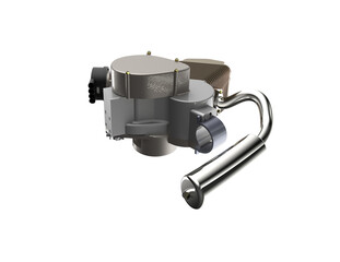 Motorized Bicycle 2-Stroke Engine Kit: Precision 3D Render of a Compact Gasoline Power Unit. Features Carburetor, Spark Plug, Exhaust, isolated on White for DIY Custom Bikes and Engineering Designs.