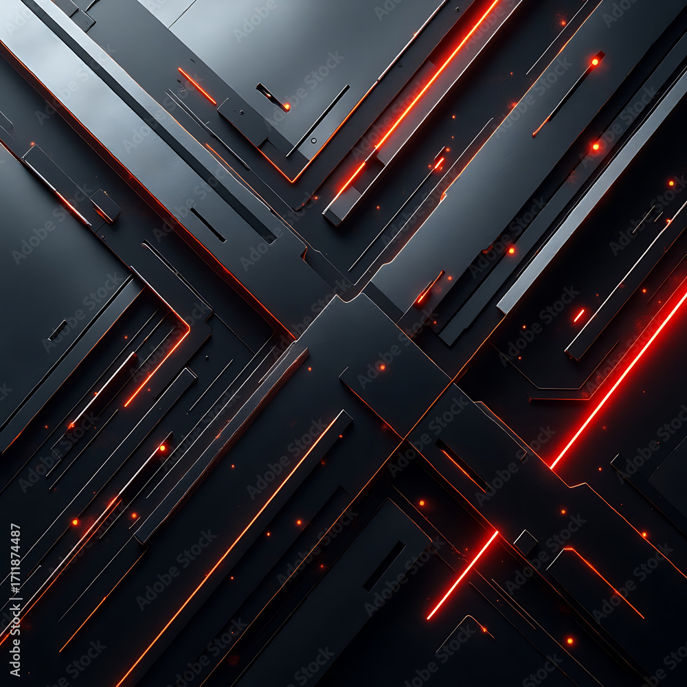 Poster modern tech design with glowing red accents creates a dynamic hi-tech futuristic vibe for your proje