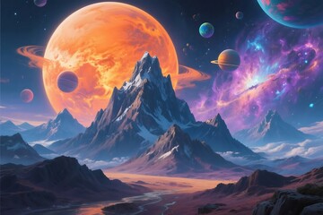 Astronomy shows the beautiful starry sky with clouds and a full moon, a glimpse of our universe from the dark blue sea