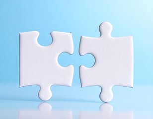 Obraz premium Two white puzzle pieces, light blue background