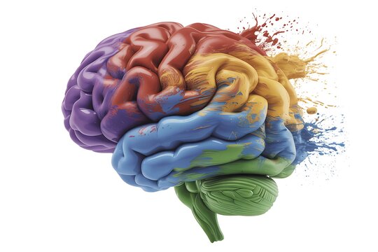 Vibrant, colorful human brain exploding with creativity and innovative ideas in a dynamic burst of inspiration
