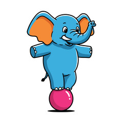Obraz premium Elephant mascot balancing perfectly on a ball with colorful minimal vector style isolated on white