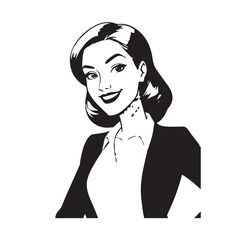 Beautiful Woman in Formal Dress Black and White Illustration Vector Art Design