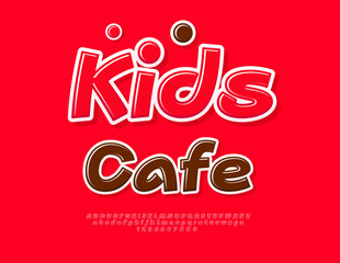 Vector Joyful board Kids Cafe. Red Glossy Font. Funky set of Alphabet Letters and Numbers set.