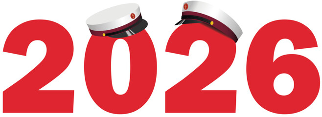 Graduation 2026, traditional danish "Studenten" caps, studenterhue, to celebrate the finish  from Gymnasium.  Vector Illustration