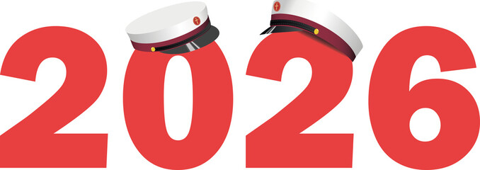 Graduation 2026, traditional danish "Studenten" caps, studenterhue, to celebrate the finish  from Gymnasium.  Vector Illustration