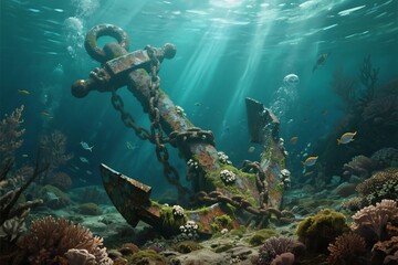 Obraz premium A tropical scuba diver explores a colorful coral reef teeming with marine life in the deep blue Red Sea