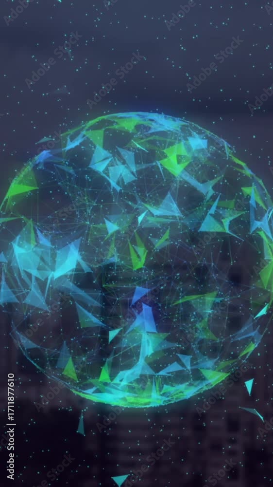 Poster animation of globe and numbers rotating in digital space