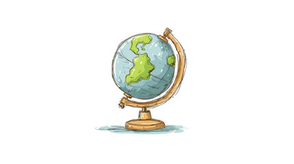 Illustrated globe on wooden stand