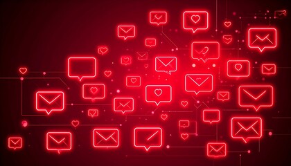 Red glowing communication icons on dark background