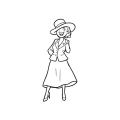 Beautiful Woman in Formal Dress Black and White Illustration Vector Art Design