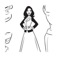 Beautiful Woman in Formal Dress Black and White Illustration Vector Art Design