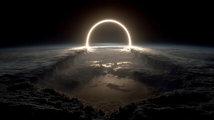 Giant space rings for hands, surreal photo