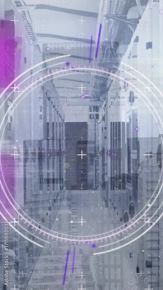 Poster Animation of data processing over cityscape and computer servers