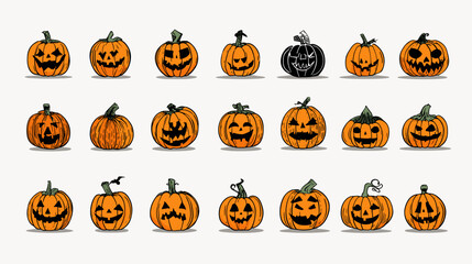 Collection of carved Halloween pumpkins