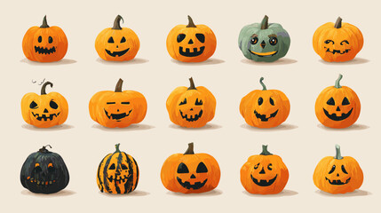 Various carved pumpkins for Halloween