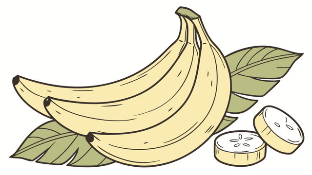 yellow bananas with leaves, cartoon style clip art preview
