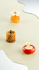 Fine Dining Dessert Selection Meticulously Presented on Glass,A Transparent Buffet of Delicate Sweets and Pastries at an Event