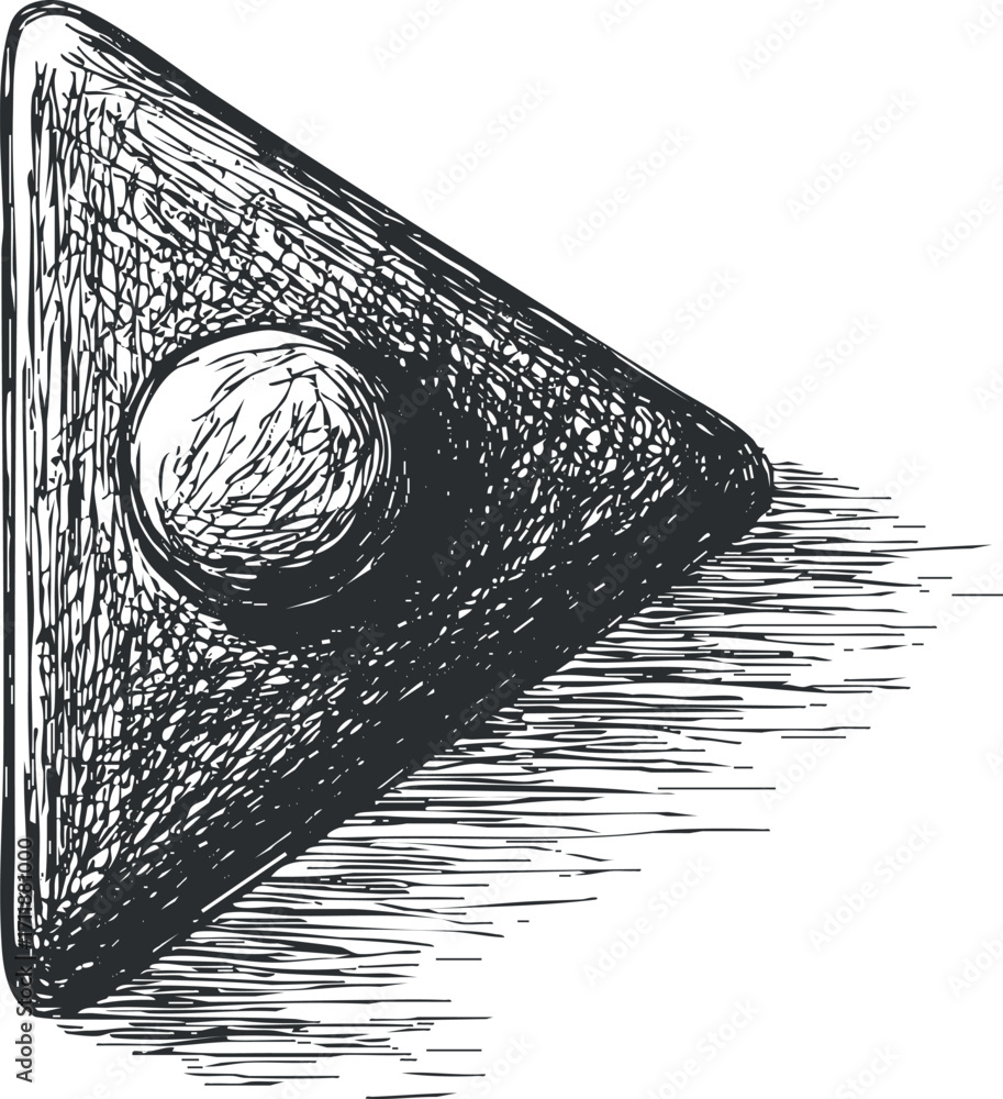 Poster a hand-drawn sketch of a triangular play button icon in black and white.