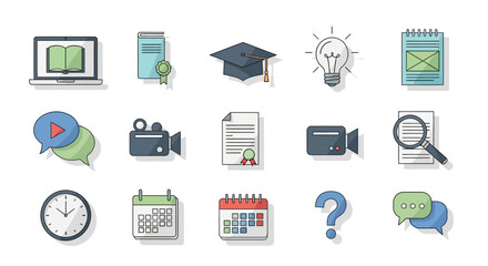 Education, business, and communication icons for digital marketing and online concepts