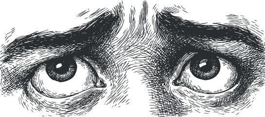 Fototapeta premium A detailed sketch of human eyes conveying deep emotion and intensity in black and white.