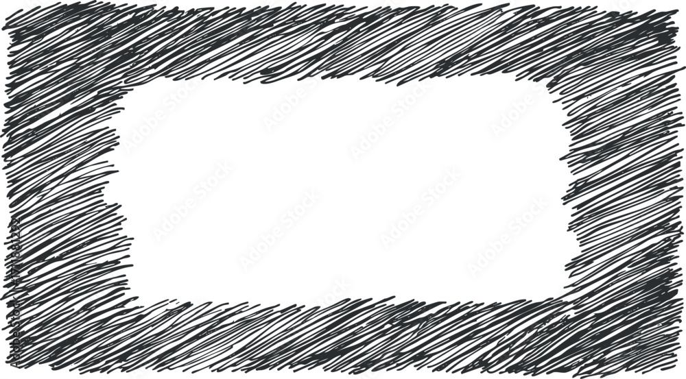 Poster hand-drawn sketch of a rectangular frame with textured lines around a blank center.