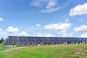 Large ground-mounted solar panel array designed for efficient renewable energy generation in open outdoor environments, ideal for farms, fields, or industrial applications