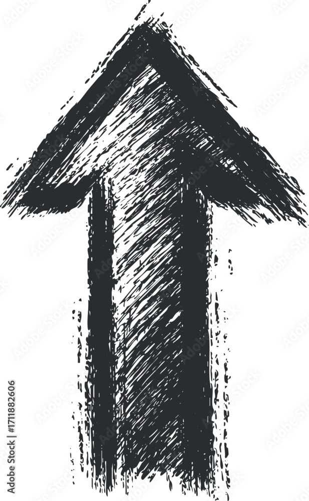 Poster a sketched black arrow pointing upward symbolizing direction and movement.