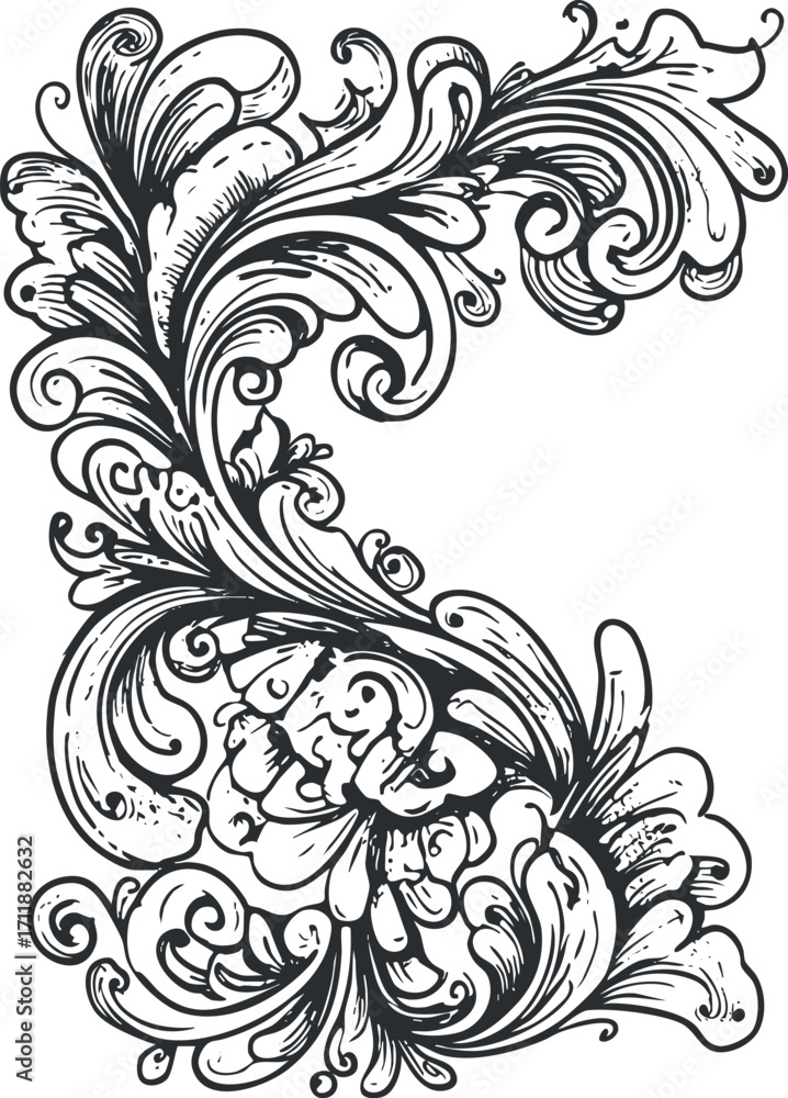 Poster an intricate swirl design featuring elegant flourishes and decorative patterns suitable for various 